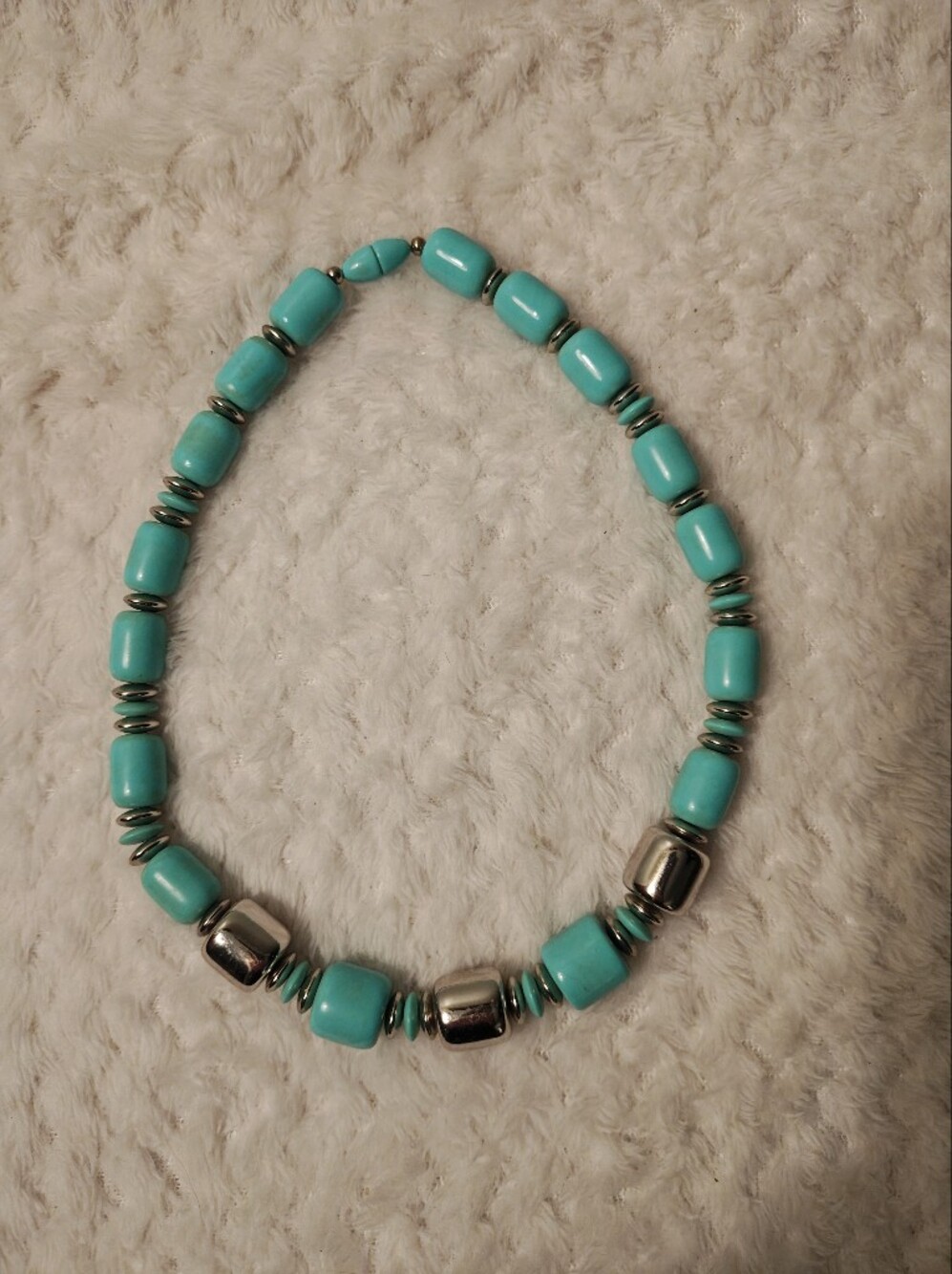 Turquoise Vintage AVON Beaded Necklace with Silver Accents